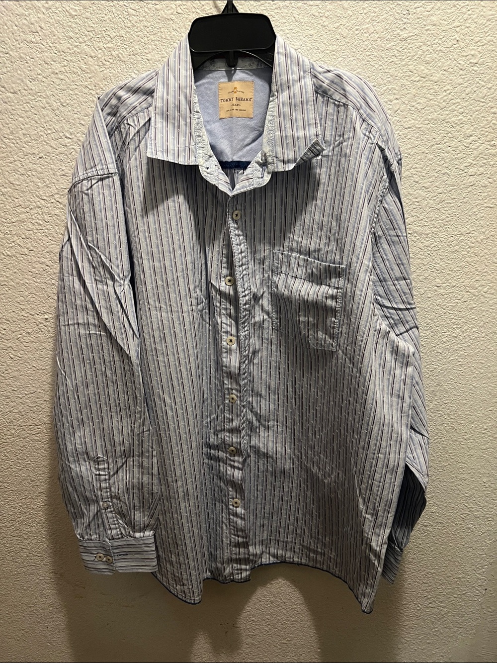 Tommy Bahama Blue and White Thin-Striped Button-Down Shirt